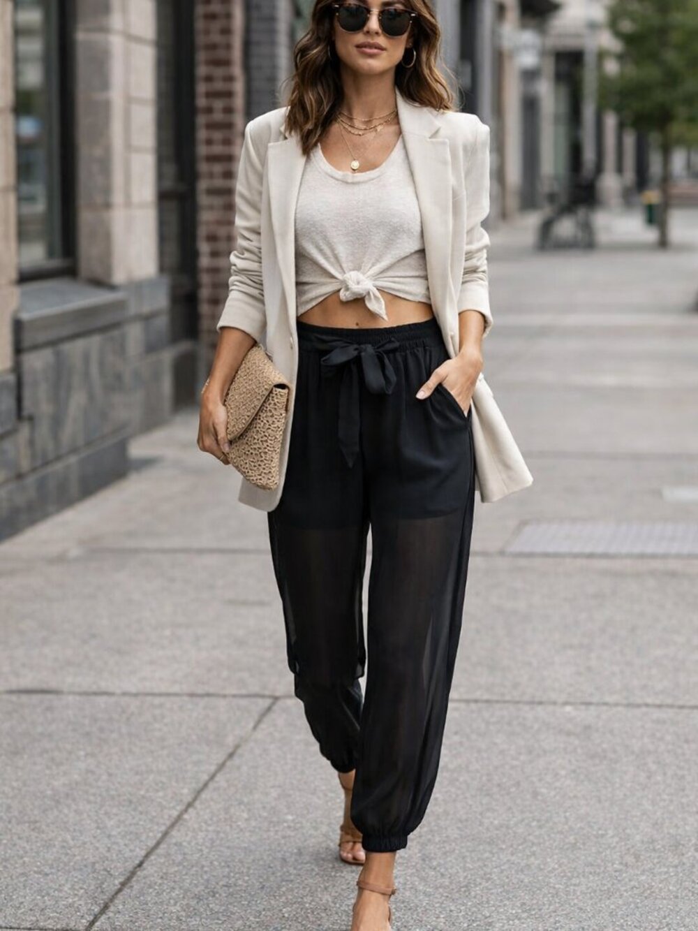 Love Tree Black Chiffon Light Weight Tie Waist Trousers